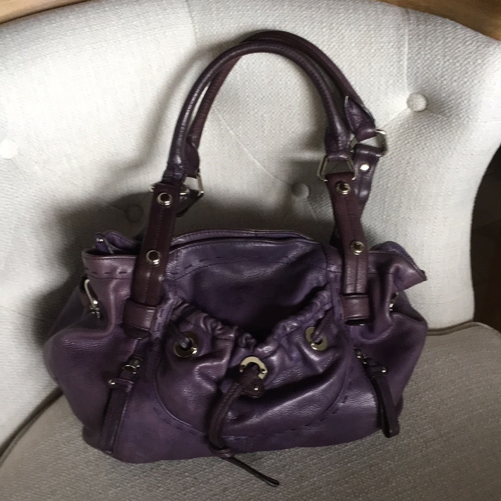 Purple leather satchel